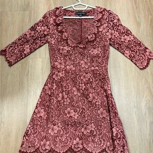 For Love And Lemons Floral Lace Dress in Deep Pink